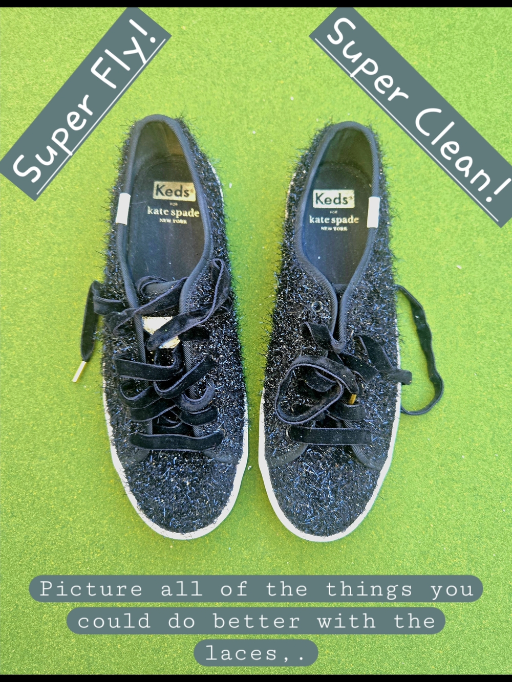 KEDS Kate Spade Anthropologie 6½ Kickstart Black Sparkle Tinsel Fuzzy SPARKLE - Picture 11 of 16